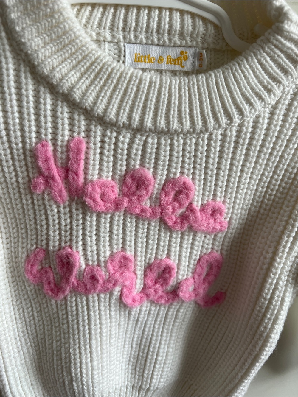 White Knit Sweater with Pink Script - Picture 2 of 3